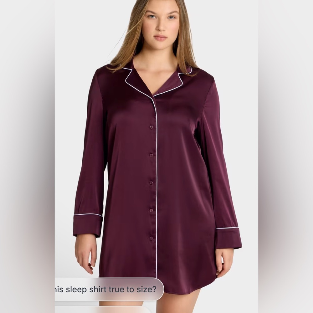 Bare Necessities satin  Notched-Collar Sleep Shirt in Deep Plum